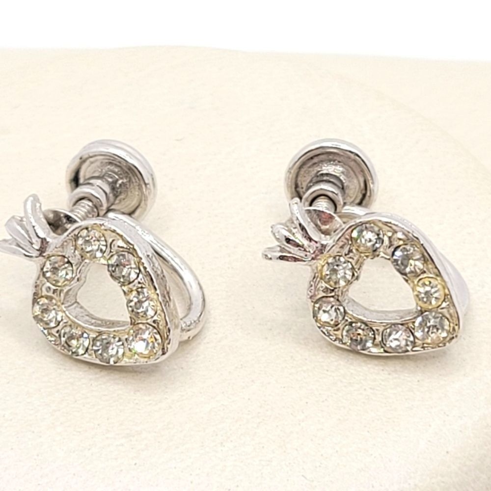 3/$30 🖤 VINTAGE 925 STERLING SILVER CZ HEART EARRINGS